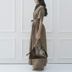 Pre Owned Fendi Brown/Gold Glitter Leather Medium Du Jour Satchel