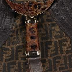 Pre Owned Fendi Tobacco Zucca Canvas And Ostrich Spy Hobo
