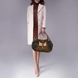 Pre Owned Fendi Tobacco Zucca Canvas And Ostrich Spy Hobo