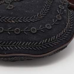 Pre Owned Fendi Black/Brown Canvas and Leather Beaded Oyster Hobo