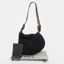 Pre Owned Fendi Black/Brown Canvas and Leather Beaded Oyster Hobo