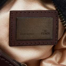 Pre Owned Fendi Black/Brown Canvas and Leather Beaded Oyster Hobo