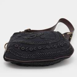Pre Owned Fendi Black/Brown Canvas and Leather Beaded Oyster Hobo