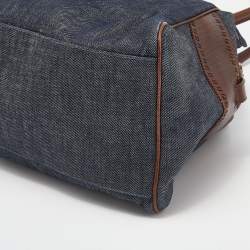 Pre Owned Fendi Blue/Dark Brown Denim And Leather De Jour Satchel