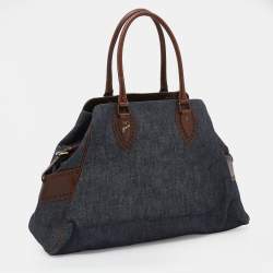 Pre Owned Fendi Blue/Dark Brown Denim And Leather De Jour Satchel