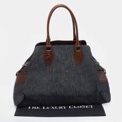 Pre Owned Fendi Blue/Dark Brown Denim And Leather De Jour Satchel