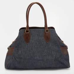 Pre Owned Fendi Blue/Dark Brown Denim And Leather De Jour Satchel