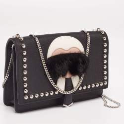 Pre Owned Fendi Black Leather Karlito Wallet on Chain Bag