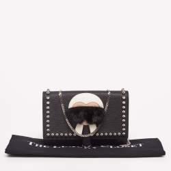 Pre Owned Fendi Black Leather Karlito Wallet on Chain Bag