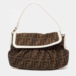 Pre Owned Fendi Tobacco/White Zucca Canvas and Leather Borsa Chef Bag
