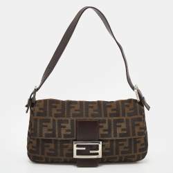 Pre Owned Fendi Tobacco Zucca Canvas And Leather Mini Mama Baguette