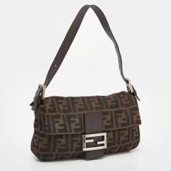 Pre Owned Fendi Tobacco Zucca Canvas And Leather Mini Mama Baguette