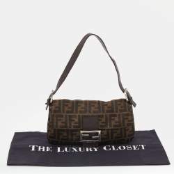 Pre Owned Fendi Tobacco Zucca Canvas And Leather Mini Mama Baguette