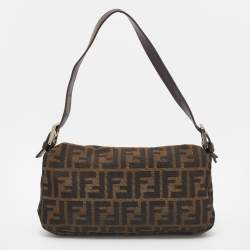 Pre Owned Fendi Tobacco Zucca Canvas And Leather Mini Mama Baguette
