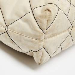 Pre Owned Fendi Cream/Black Zucca Quilted Canvas And Leather Roll Shopper Tote