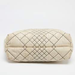 Pre Owned Fendi Cream/Black Zucca Quilted Canvas And Leather Roll Shopper Tote