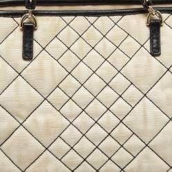 Pre Owned Fendi Cream/Black Zucca Quilted Canvas And Leather Roll Shopper Tote