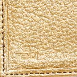 Pre Owned Fendi Tobacco/Gold Zucca Canvas and Leather French Compact Wallet
