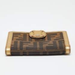Pre Owned Fendi Tobacco/Gold Zucca Canvas and Leather French Compact Wallet
