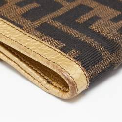 Pre Owned Fendi Tobacco/Gold Zucca Canvas and Leather French Compact Wallet
