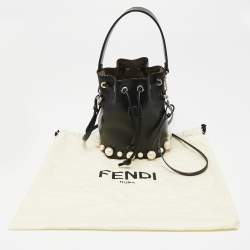 Pre Owned Fendi Black Leather Pearl Embellished Mini Mon Tresor Bucket Bag
