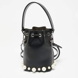 Fendi Black Leather Studded Bow Mon Tresor Bucket Bag