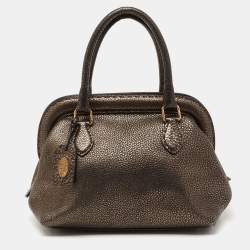 Pre Owned Fendi Black/Metallic Bronze Leather Selleria Satchel