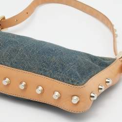 Pre Owned Fendi Blue/Beige Denim and Leather Baguette Bag