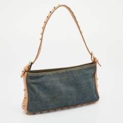 Pre Owned Fendi Blue/Beige Denim and Leather Baguette Bag