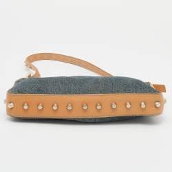 Pre Owned Fendi Blue/Beige Denim and Leather Baguette Bag