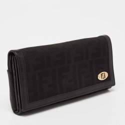مملوكة مسبقًا Fendi Black Zucca Canvas and Leather FF Flap Continental Wallet