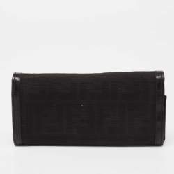 مملوكة مسبقًا Fendi Black Zucca Canvas and Leather FF Flap Continental Wallet