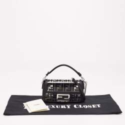 Fendi Black Leather and Zucca PVC Mini Baguette Bag