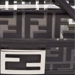 Fendi Black Leather and Zucca PVC Mini Baguette Bag