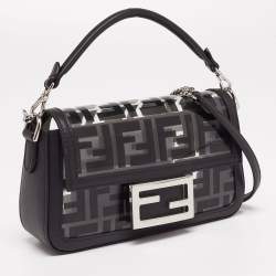 Fendi Black Leather and Zucca PVC Mini Baguette Bag