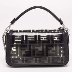 Fendi Black Leather and Zucca PVC Mini Baguette Bag