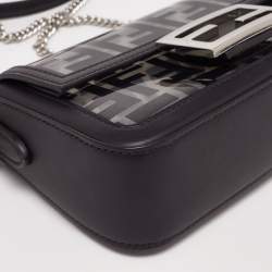Fendi Black Leather and Zucca PVC Mini Baguette Bag