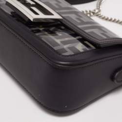 Fendi Black Leather and Zucca PVC Mini Baguette Bag
