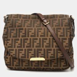 Pre Owned Fendi Tobacco Zucca Canvas and Leather Flap Crossbody Bag
