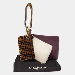 Pre Owned Fendi Multicolor Zucca Velvet and Leather Triplette Clutch Bag