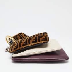 Pre Owned Fendi Multicolor Zucca Velvet and Leather Triplette Clutch Bag
