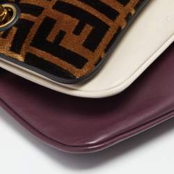 Pre Owned Fendi Multicolor Zucca Velvet and Leather Triplette Clutch Bag