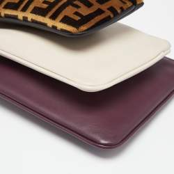 Pre Owned Fendi Multicolor Zucca Velvet and Leather Triplette Clutch Bag