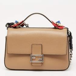 Pre Owned Fendi Bicolor Leather Micro Double Shoulder Bag