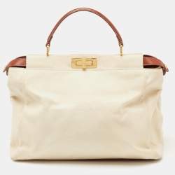 مملوكة مسبقًا Fendi Cream/Brown Canvas and Leather Large Peekaboo Top Handle Bag