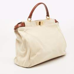 مملوكة مسبقًا Fendi Cream/Brown Canvas and Leather Large Peekaboo Top Handle Bag