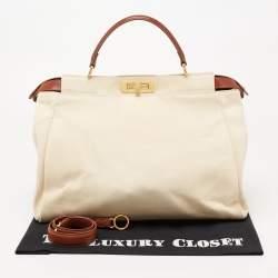 مملوكة مسبقًا Fendi Cream/Brown Canvas and Leather Large Peekaboo Top Handle Bag
