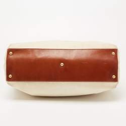 مملوكة مسبقًا Fendi Cream/Brown Canvas and Leather Large Peekaboo Top Handle Bag