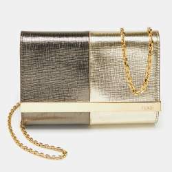 Pre Owned Fendi Metallic Patent Leather Mini Rush Chain Clutch