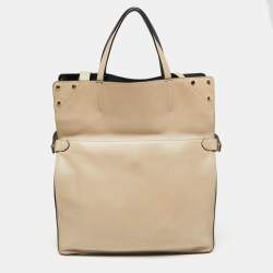 Pre Owned Fendi Beige/Black Leather And Fabric Grace Shoulder Bag